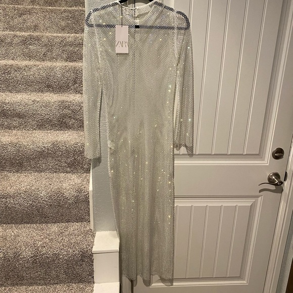 ZARA RHINESTONE MESH DRESS white sparkly size xs/s NWT - Picture 10 of 12